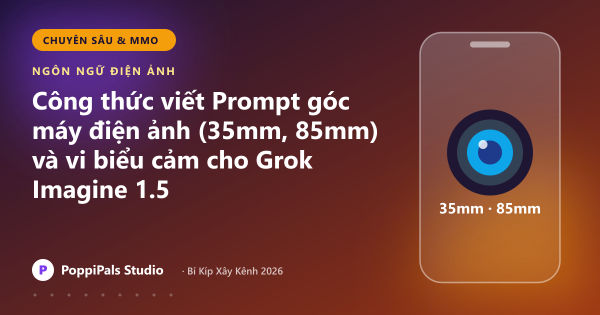 Công thức viết Prompt góc máy điện ảnh (35mm, 85mm) và vi biểu cảm cho Grok Imagine 1.5