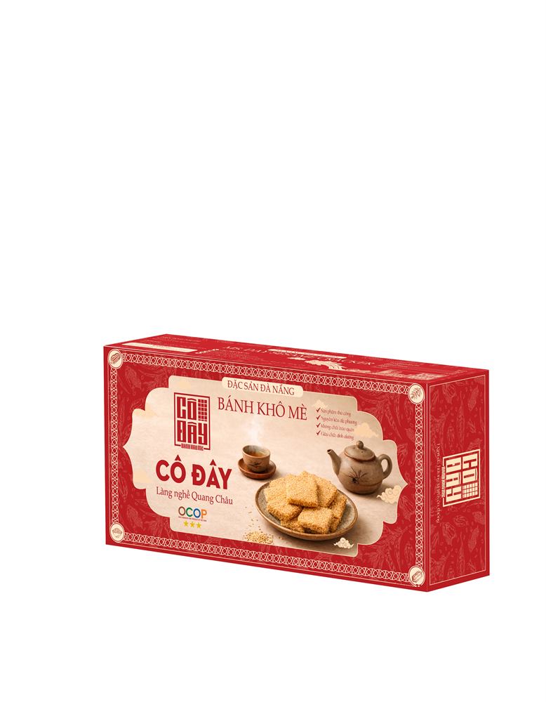 Hộp bánh khô mè truyền thống góc nghiêng