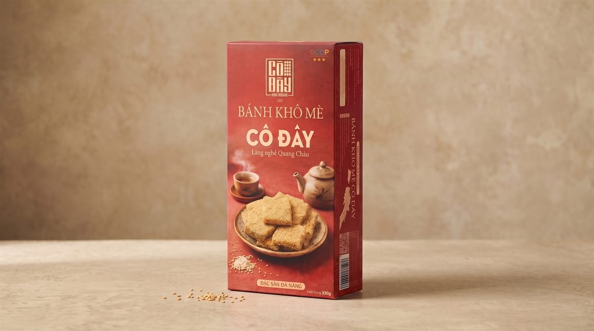 Bánh khô mè hộp quà biếu Cô Đây