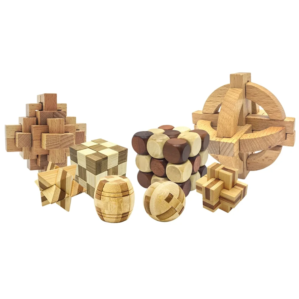 PicassoTiles 8-Style Wooden Burr Cube Puzzle Brain Teaser Educational Toy Set - Image 6